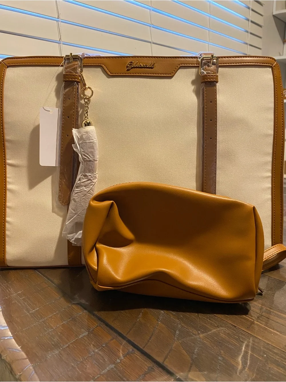Classic Two-Tone Tote Bag in Cream and Tan by